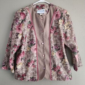 Vtg 90s Floral Button Front Top Womens 12 Cottagecore Prairie Grandmacore Jacket